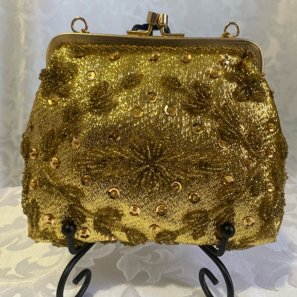 Vintage Golden Beaded Purse, Made in Hong Kong - Picture 2 of 7